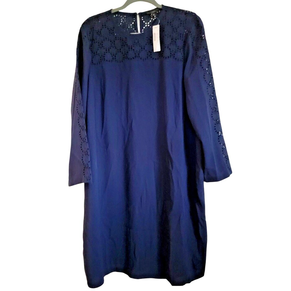 J. CREW 18‎ Navy Blue L/S Tunic Eyelet Dress Lined Size 18 India NWT
